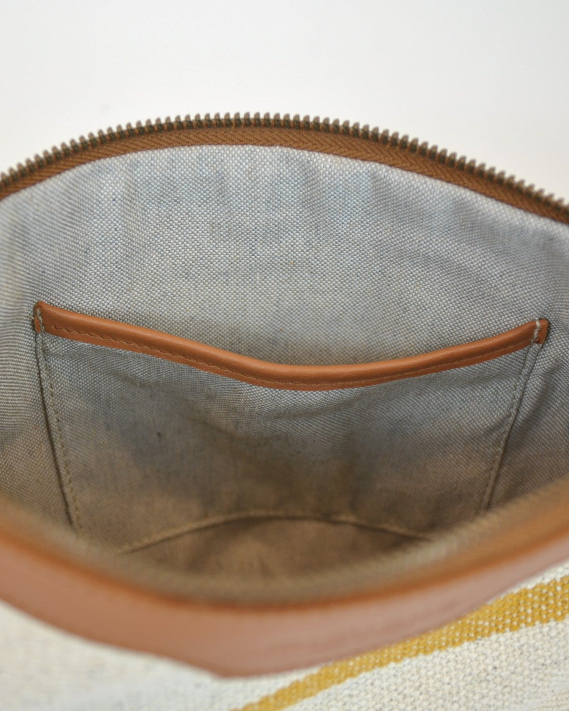 Rodiles raya mostaza bolso de mano playa para mujer Mimique loneta y piel con cremallera y asa para colgar