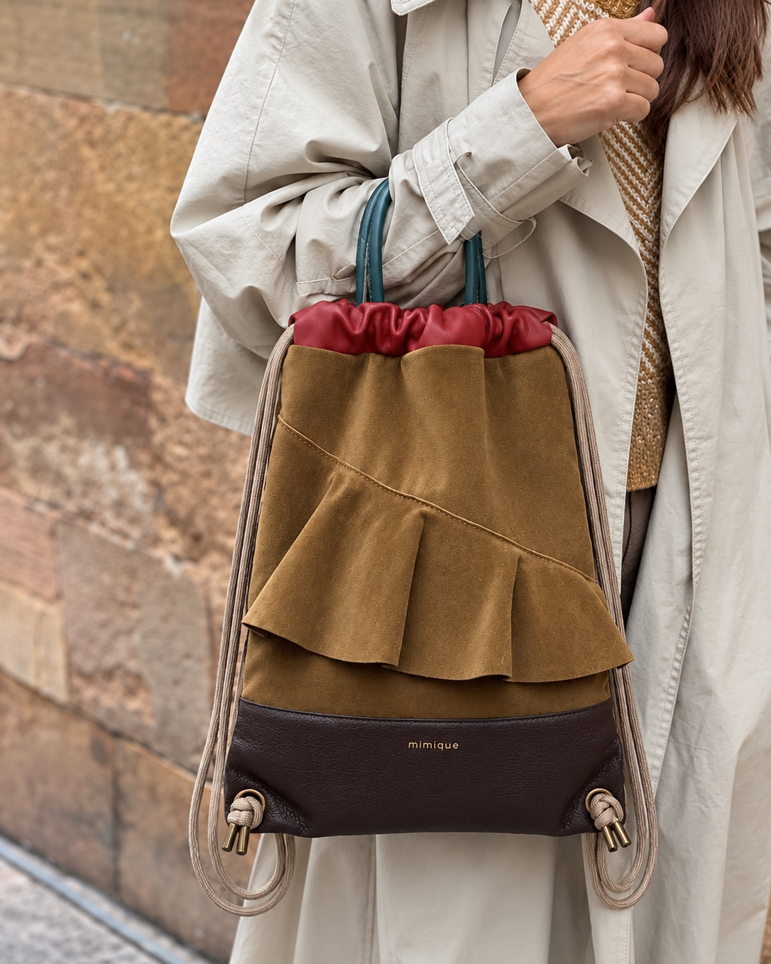 Bolonia avellana y chocolate mochila bolso de piel y ante para mujer de Mimique calidad made in Spain