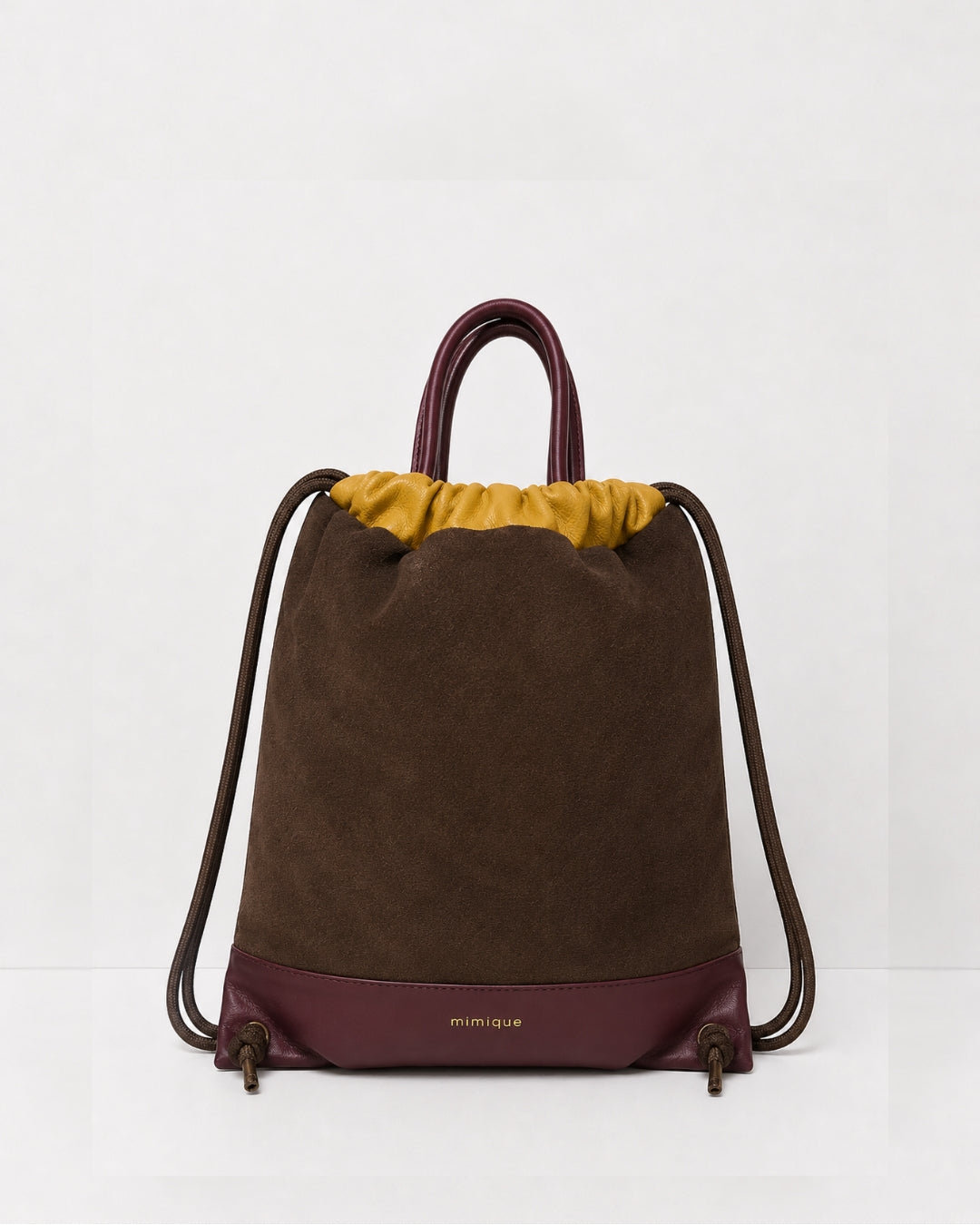 Torimbia zero mochila bolso para mujer de Mimique color marrón chocolate y ocre hecha a mano en España