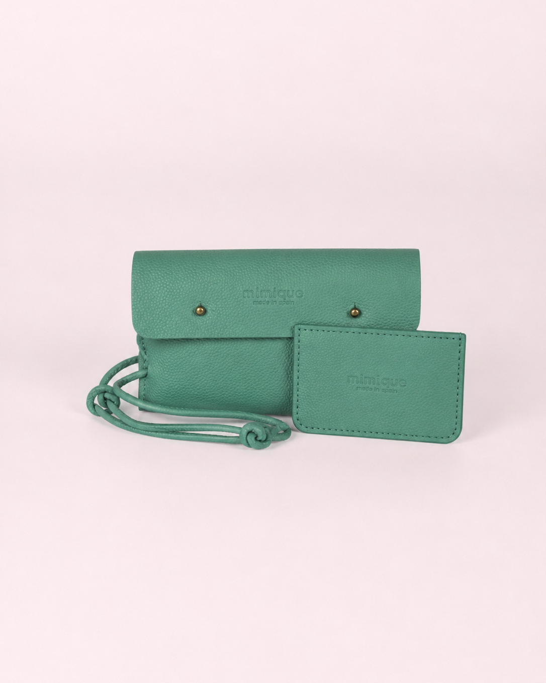 Pack de funda de móvil y tarjetero Mimique en piel premium made in Spain color verde azul aguamarina