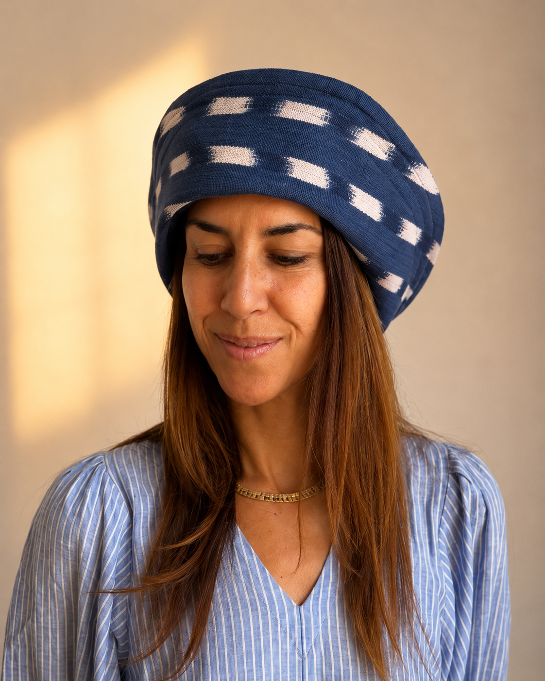 Sombrero marinero Mimique en loneta de máxima calidad ikat mallorquina color azul 