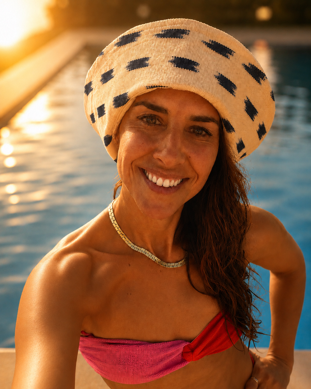 Sombrero marinero de mujer cómodo y favorecedor Mimique en lonet ikat artesanal blanco y azul